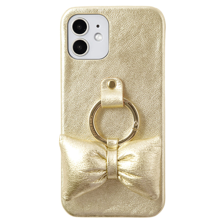 Genuine leather foil leather padded ribbon smartphone ring attached back case