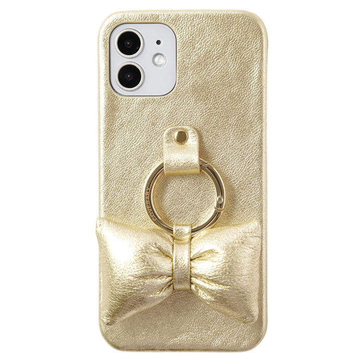 Coque arrière en cuir véritable avec cuir métallisé, rembourrage et anneau pour smartphone en forme de ruban, série Galaxy