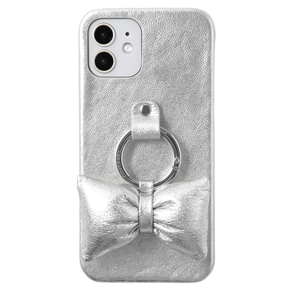 Genuine leather foil leather padded ribbon smartphone ring attached back case