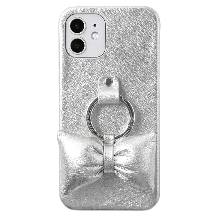 Genuine leather foil leather padded ribbon smartphone ring attached back case