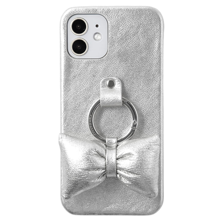 Coque arrière en cuir véritable avec cuir métallisé, rembourrage et anneau pour smartphone en forme de ruban, série Galaxy