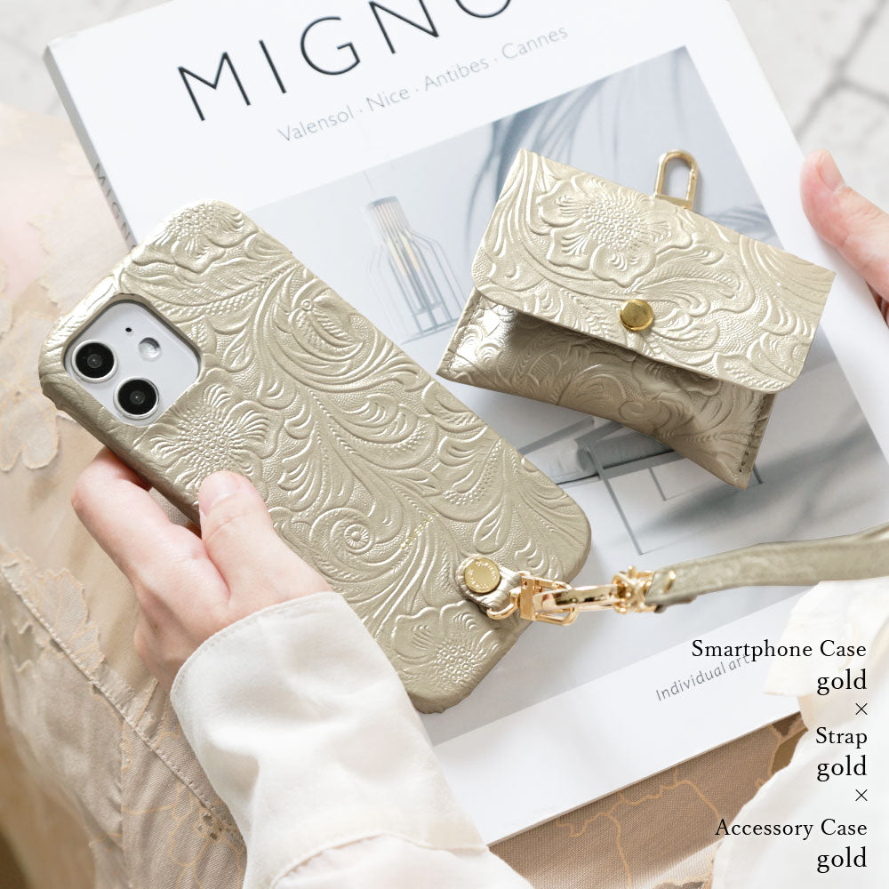 Embossed leather genuine leather 3-piece set A accessory case & ring shoulder strap included back case Google Pixel series