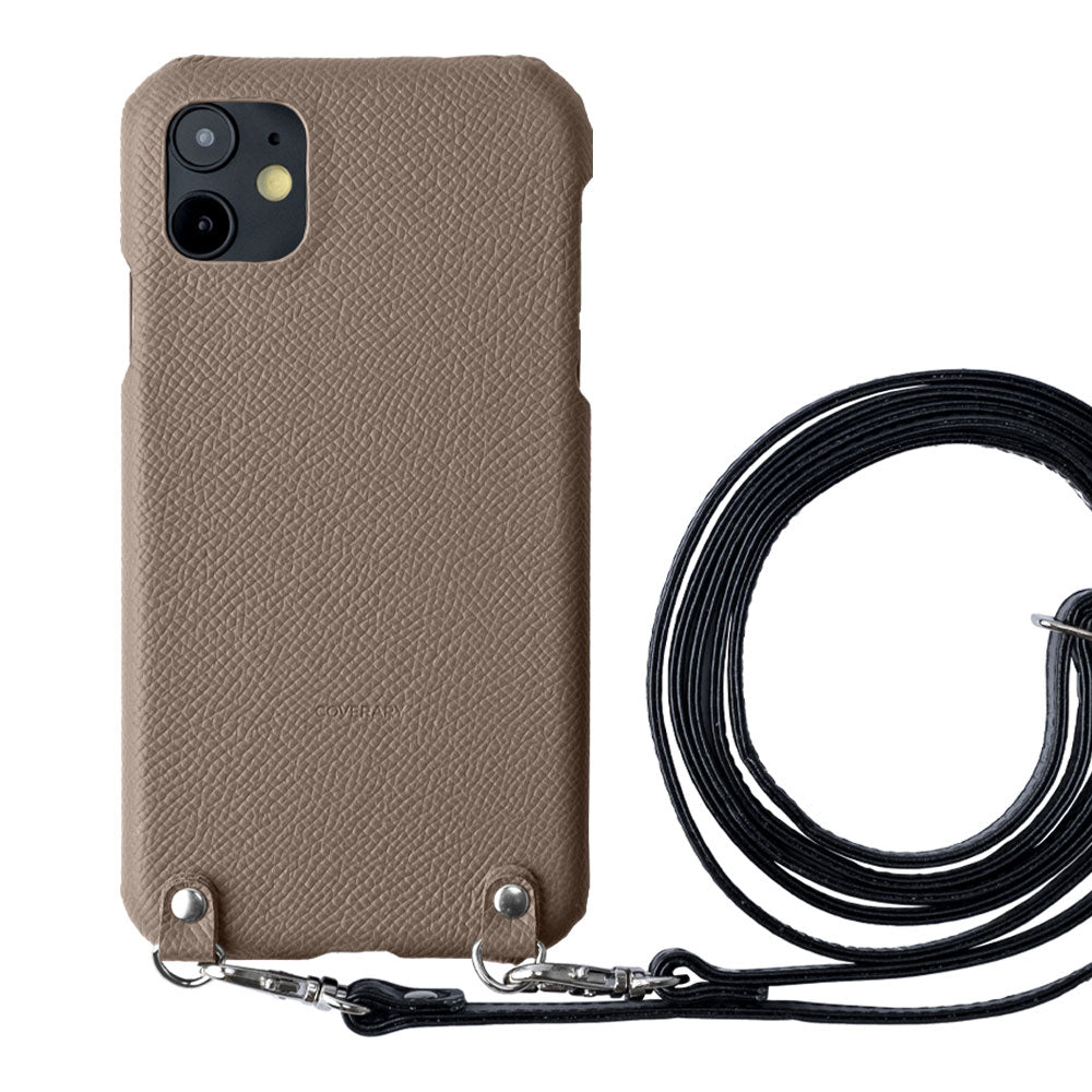 Cuir véritable Cuir français Veau Epsom Avec bandoulière Étui arrière Série iPhone