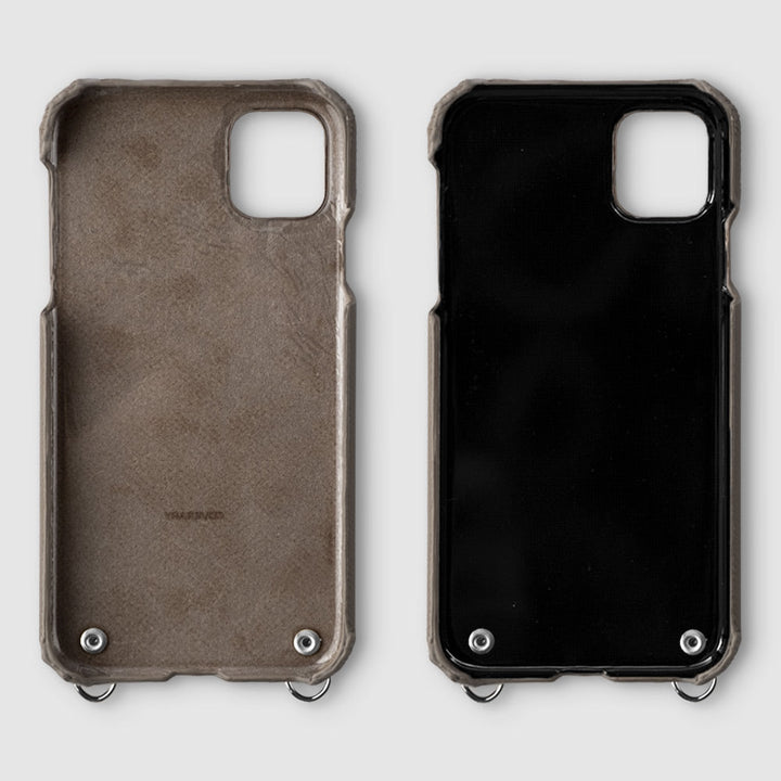 Cuir véritable Cuir français Veau Epsom Avec bandoulière Étui arrière Série iPhone