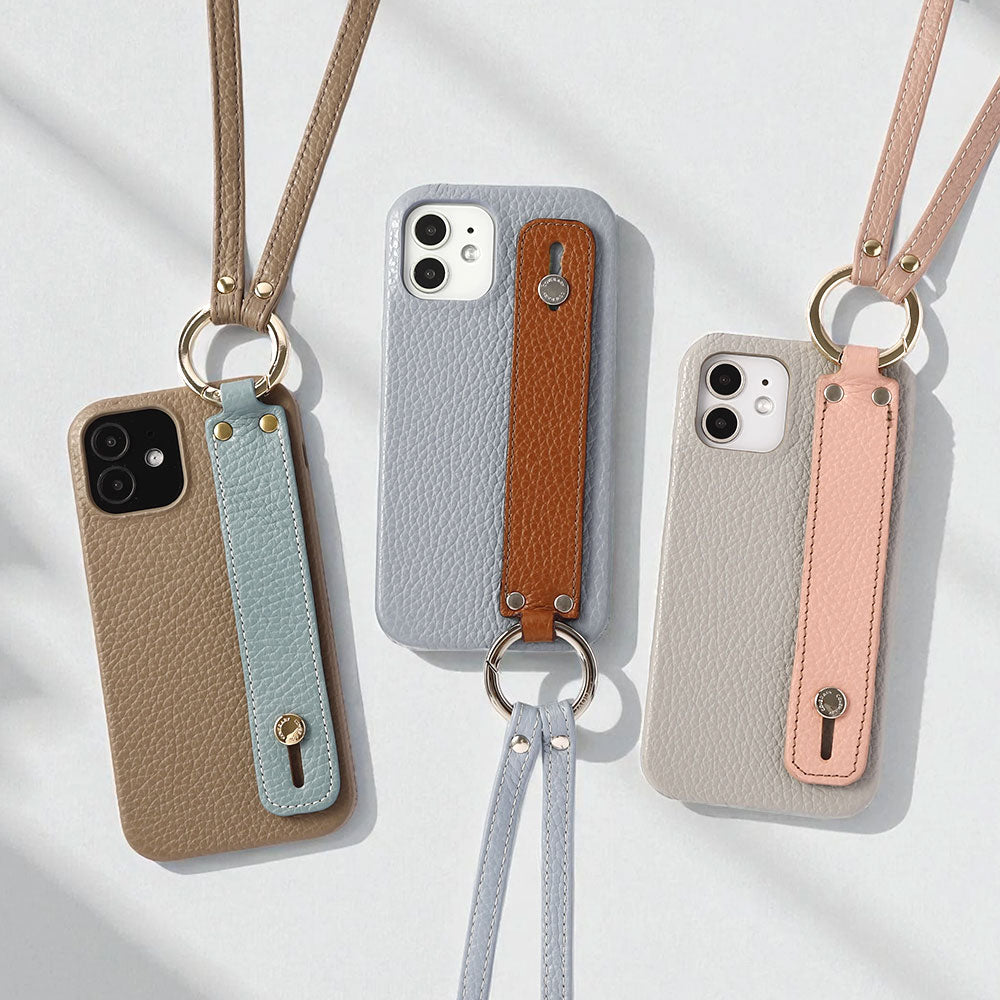 Cuir véritable 32 couleurs cuir italien grainé avec poignée et sangle, coque arrière