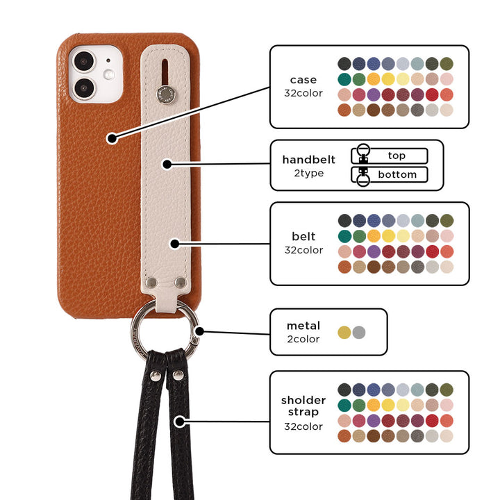 Cuir véritable 32 couleurs cuir italien grainé avec poignée et sangle, coque arrière