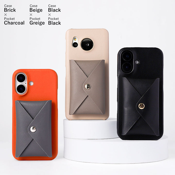 本革 イタリアンスムースレザー 蓋ありポケット付き 背面ケース