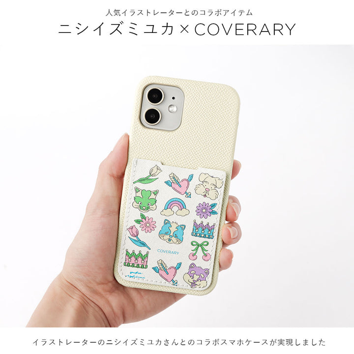 ニシイズミユカ × COVERARY 本革 レトロPOP柄 ポケット付き コラボ背面ケース