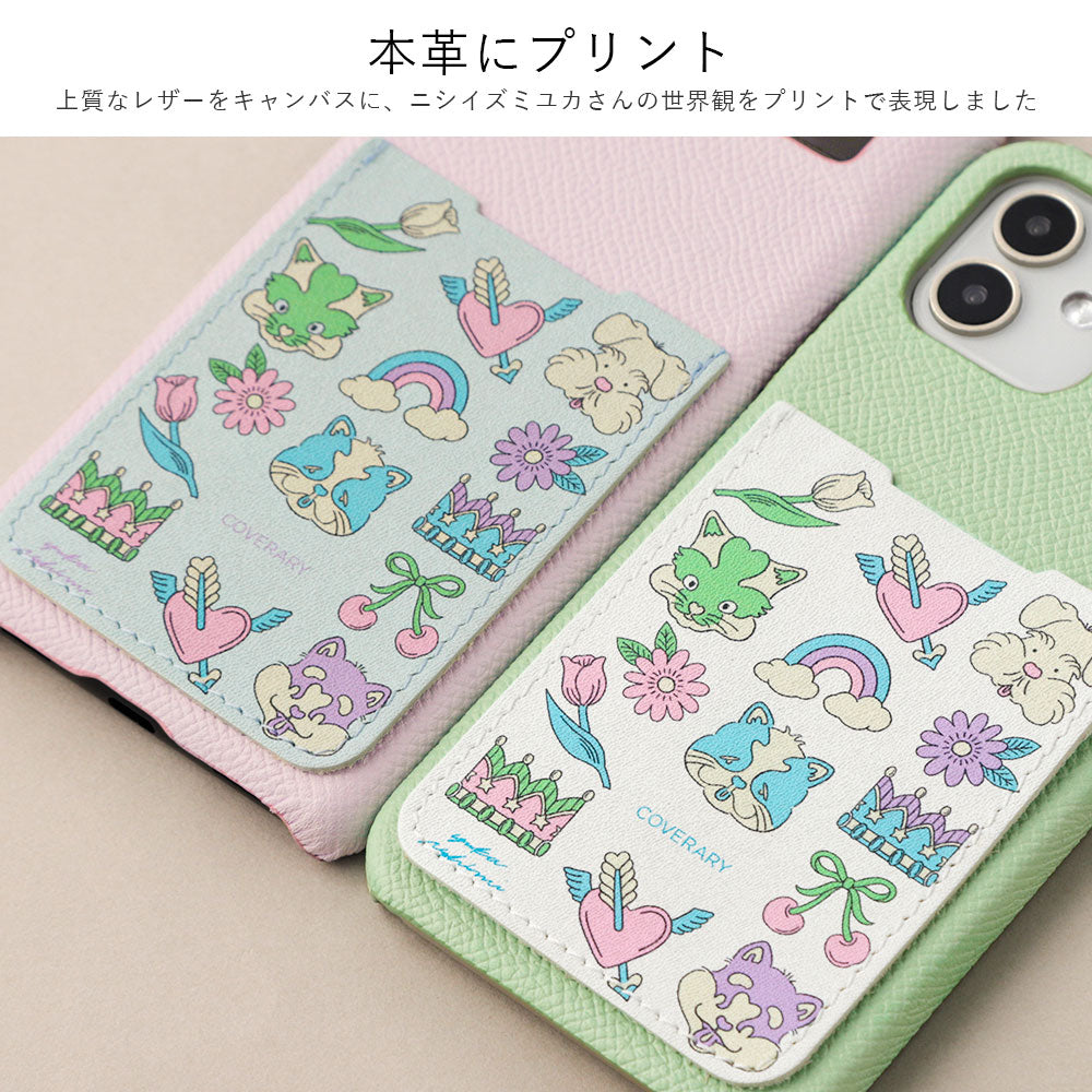 ニシイズミユカ × COVERARY 本革 レトロPOP柄 ポケット付き コラボ背面ケース