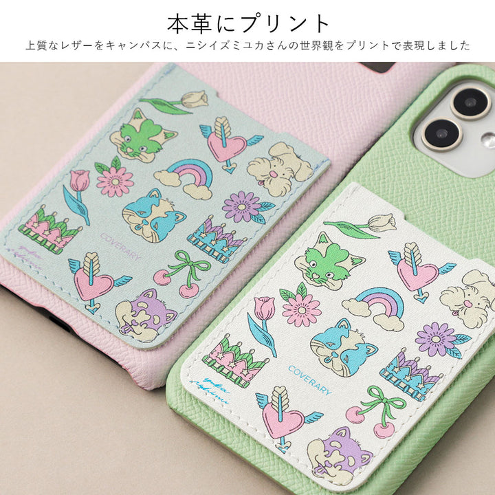 ニシイズミユカ × COVERARY 本革 レトロPOP柄 ポケット付き コラボ背面ケース