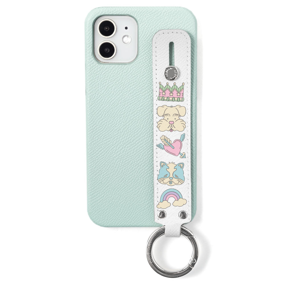 ニシイズミユカ × COVERARY 本革 レトロPOP柄 ハンドベルト付き コラボ背面ケース