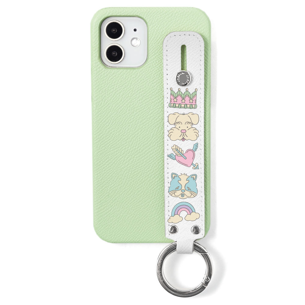 ニシイズミユカ × COVERARY 本革 レトロPOP柄 ハンドベルト付き コラボ背面ケース