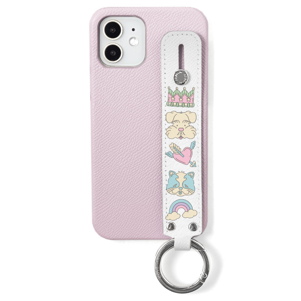 ニシイズミユカ × COVERARY 本革 レトロPOP柄 ハンドベルト付き コラボ背面ケース