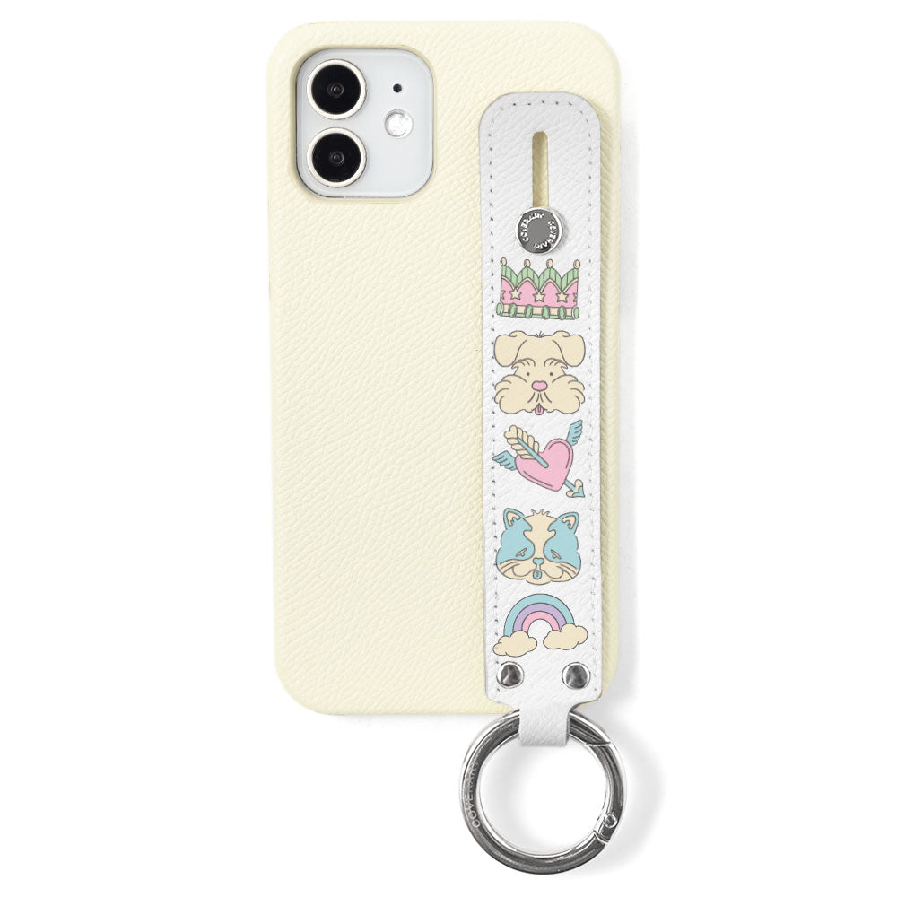 ニシイズミユカ × COVERARY 本革 レトロPOP柄 ハンドベルト付き コラボ背面ケース