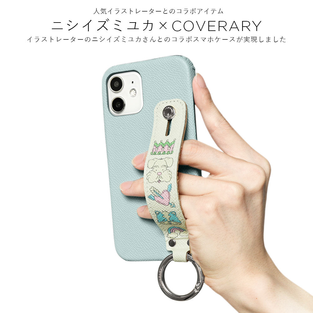 ニシイズミユカ × COVERARY 本革 レトロPOP柄 ハンドベルト付き コラボ背面ケース