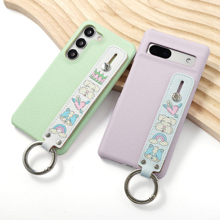 ニシイズミユカ × COVERARY 本革 レトロPOP柄 ハンドベルト付き コラボ背面ケース