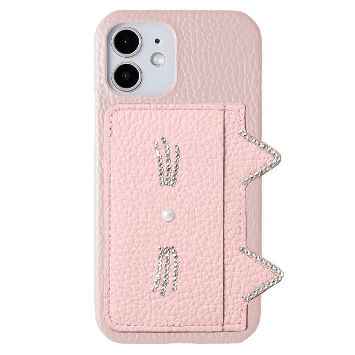 Cuir véritable 32 couleurs Cuir italien grainé Rangement cartes Poche oreilles de chat &amp; décoration pierre faciale Coque arrière Série Galaxy