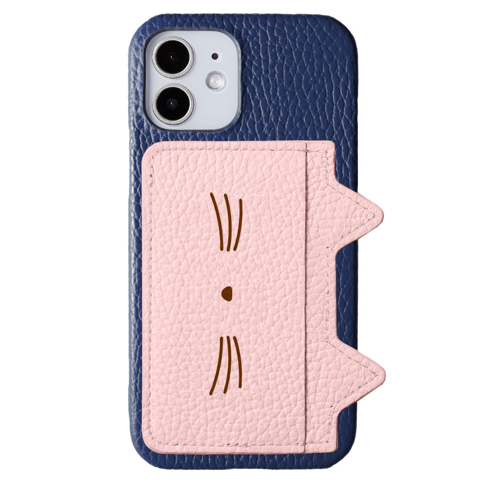 Genuine Leather 32 Colors Italian Shrink Leather Card Storage Cat Ear Pocket &amp; Face Print Back Case AQUOS Series