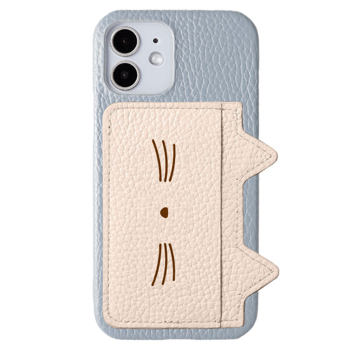 Genuine Leather 32 Colors Italian Shrink Leather Card Storage Cat Ear Pocket &amp; Face Print Back Case AQUOS Series