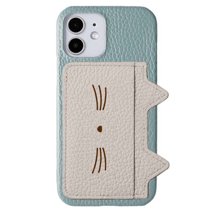 Cuir véritable 32 couleurs cuir italien grainé rangement cartes poche oreilles de chat &amp; impression visage coque arrière série Xperia