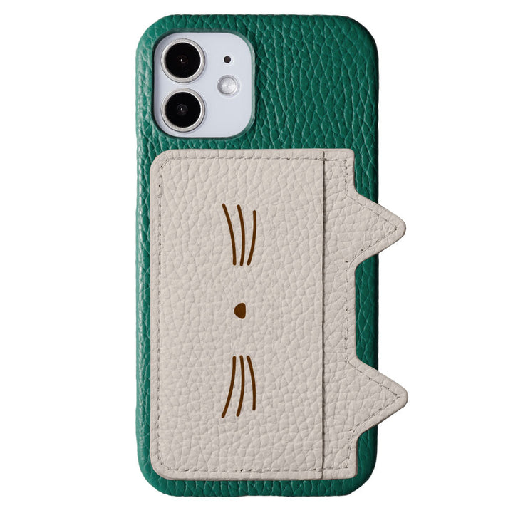 Genuine Leather 32 Colors Italian Shrink Leather Card Storage Cat Ear Pocket &amp; Face Print Back Case AQUOS Series
