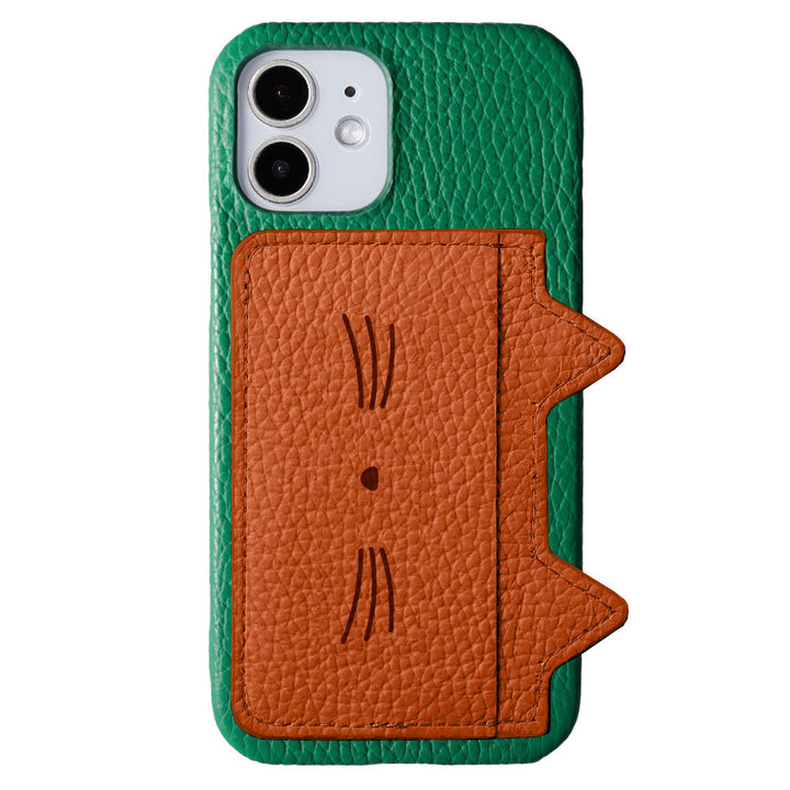 Cuir véritable 32 couleurs cuir italien grainé rangement cartes poche oreilles de chat &amp; impression visage coque arrière série Xperia