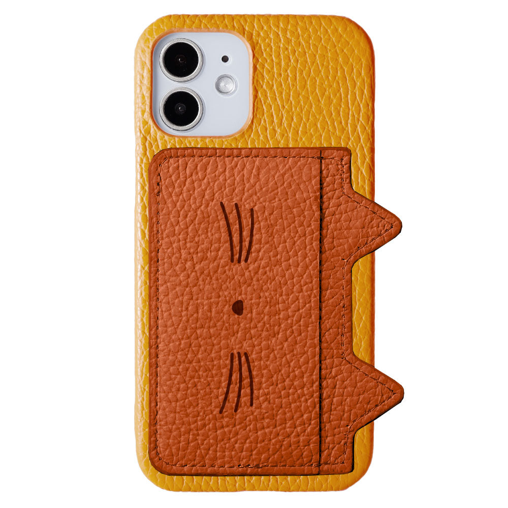 Genuine Leather 32 Colors Italian Shrink Leather Card Storage Cat Ear Pocket &amp; Face Print Back Case AQUOS Series