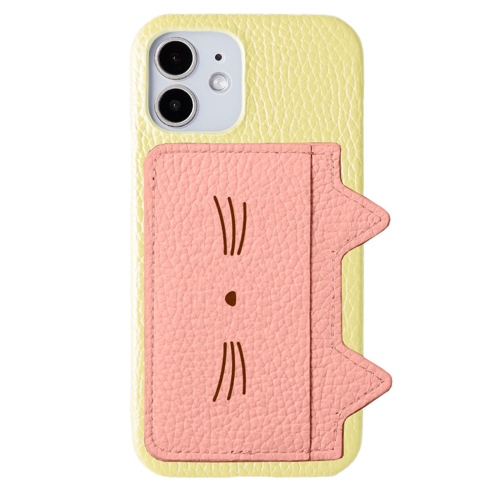 Cuir véritable 32 couleurs cuir italien grainé rangement cartes poche oreilles de chat &amp; impression visage coque arrière série Xperia