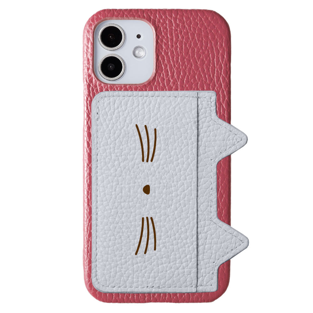 Genuine Leather 32 Colors Italian Shrink Leather Card Storage Cat Ear Pocket &amp; Face Print Back Case AQUOS Series