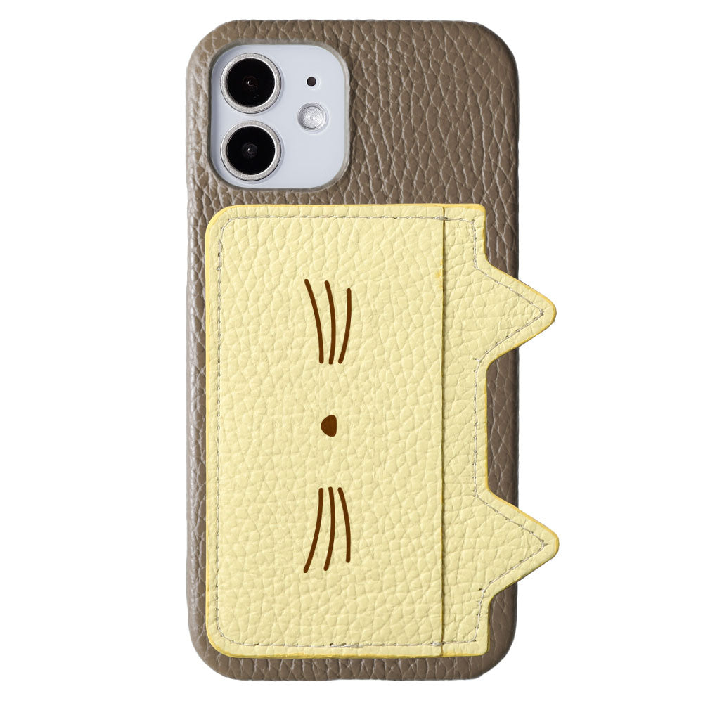Genuine Leather 32 Colors Italian Shrink Leather Card Storage Cat Ear Pocket &amp; Face Print Back Case AQUOS Series