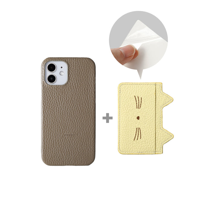 Genuine Leather 32 Colors Italian Shrink Leather Card Storage Cat Ear Pocket &amp; Face Print Back Case AQUOS Series