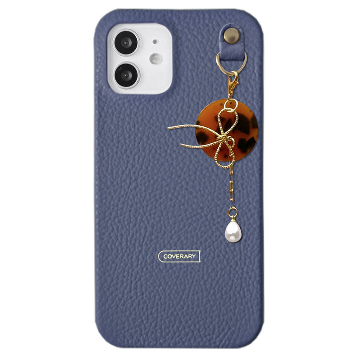 Genuine leather 32 colors Italian shrink leather pearl & ribbon charm back case AQUOS series