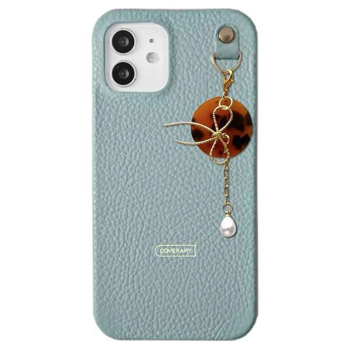 Genuine leather 32 colors Italian shrink leather pearl & ribbon charm back case AQUOS series