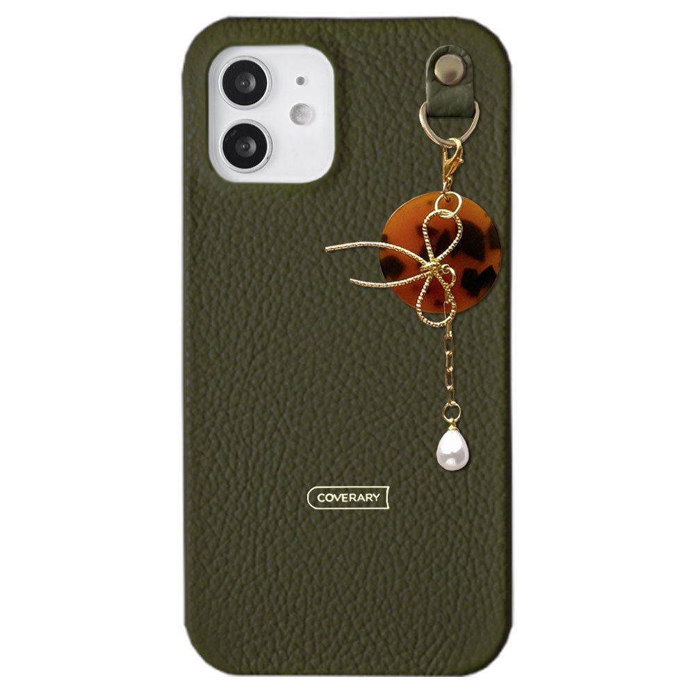 Genuine leather 32 colors Italian shrink leather pearl & ribbon charm back case AQUOS series
