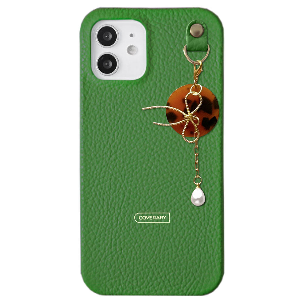 Genuine leather 32 colors Italian shrink leather pearl & ribbon charm back case AQUOS series