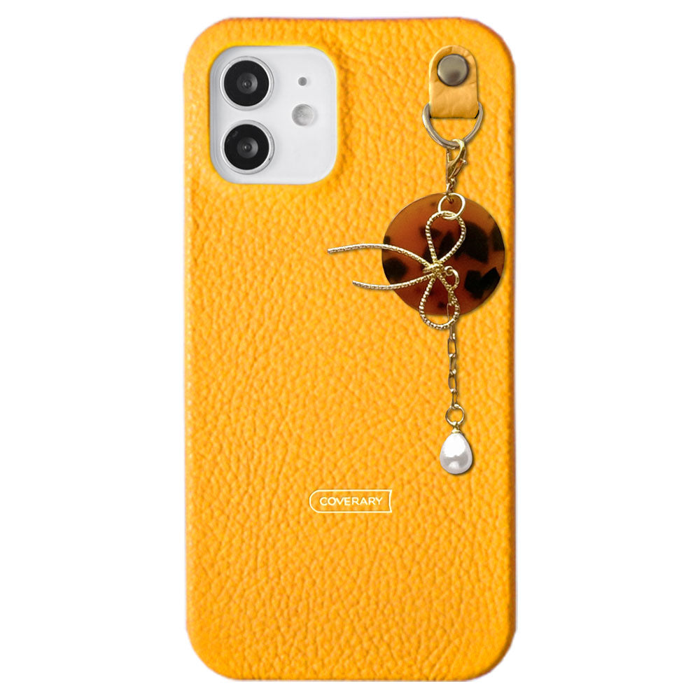 Genuine leather 32 colors Italian shrink leather pearl & ribbon charm back case AQUOS series