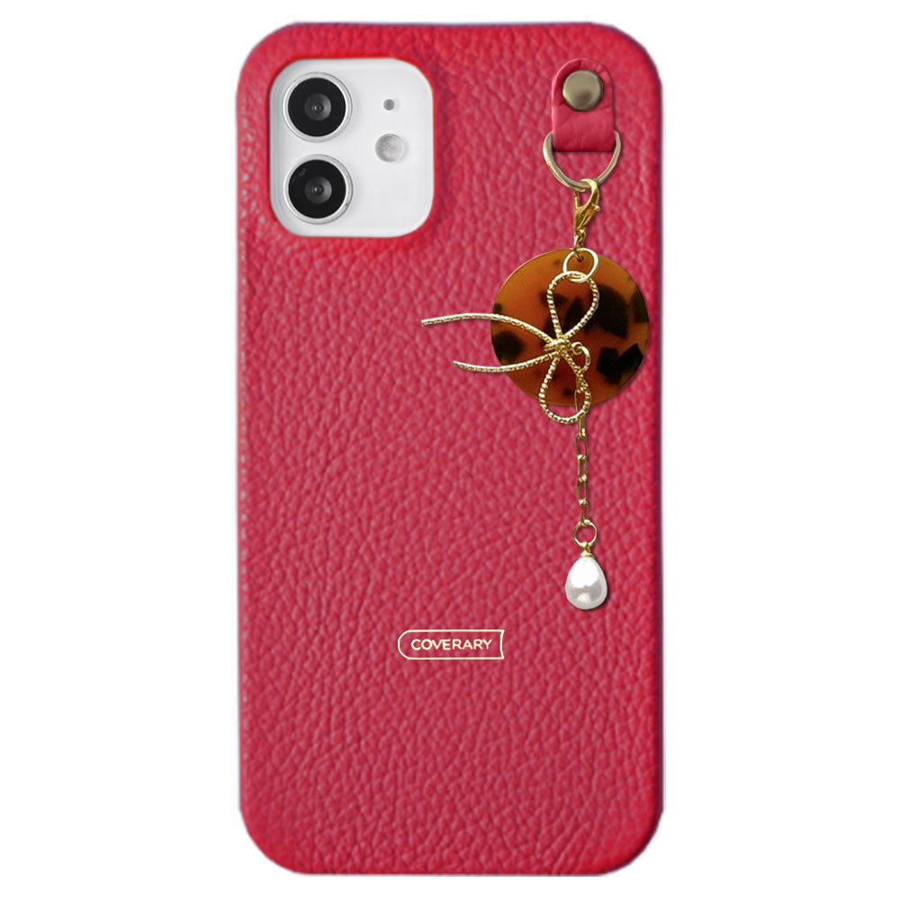 Genuine leather 32 colors Italian shrink leather pearl & ribbon charm back case AQUOS series