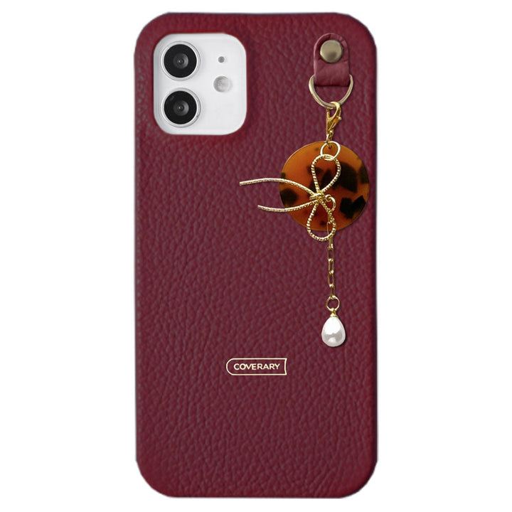 Genuine leather 32 colors Italian shrink leather pearl & ribbon charm back case AQUOS series