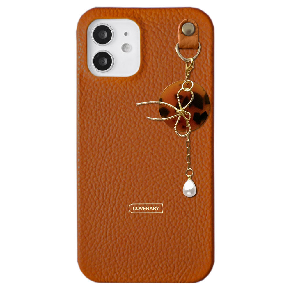Genuine leather 32 colors Italian shrink leather pearl & ribbon charm back case AQUOS series