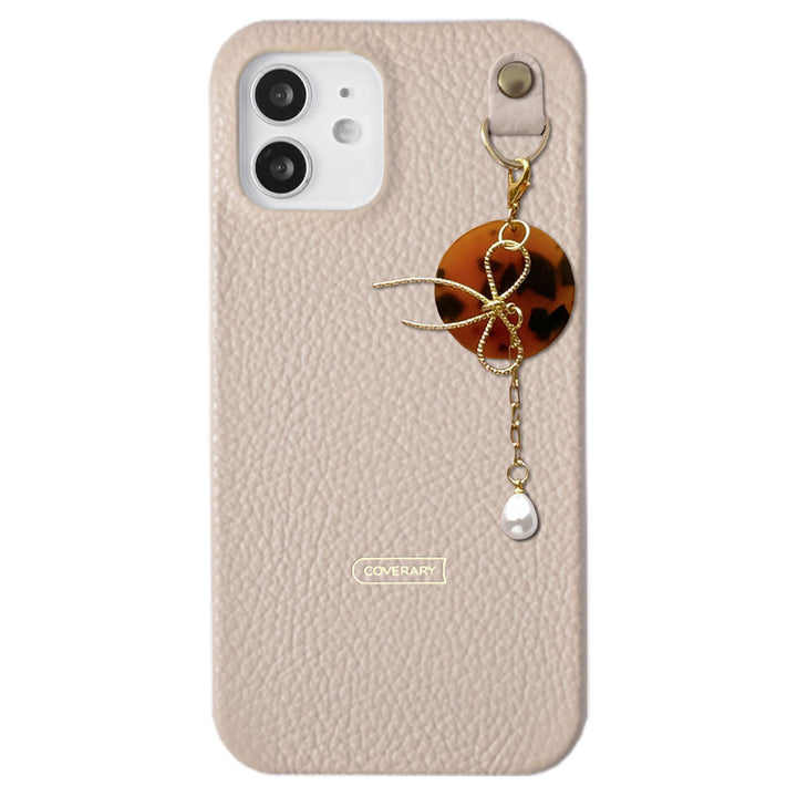 Genuine leather 32 colors Italian shrink leather pearl & ribbon charm back case AQUOS series