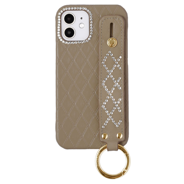 Genuine leather quilted leather stone decoration with hand belt back case