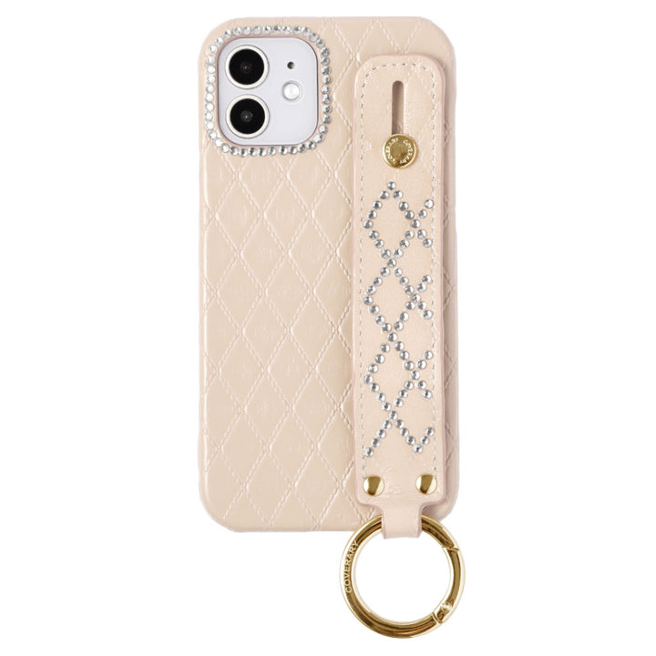 Genuine leather quilted leather stone decoration with hand belt back case