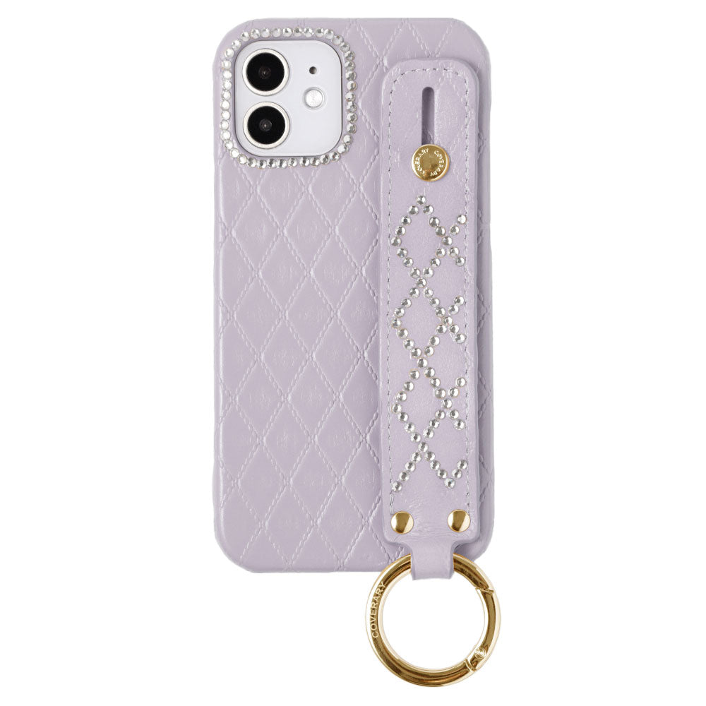 Genuine leather quilted leather stone decoration with hand belt back case for iPhone series