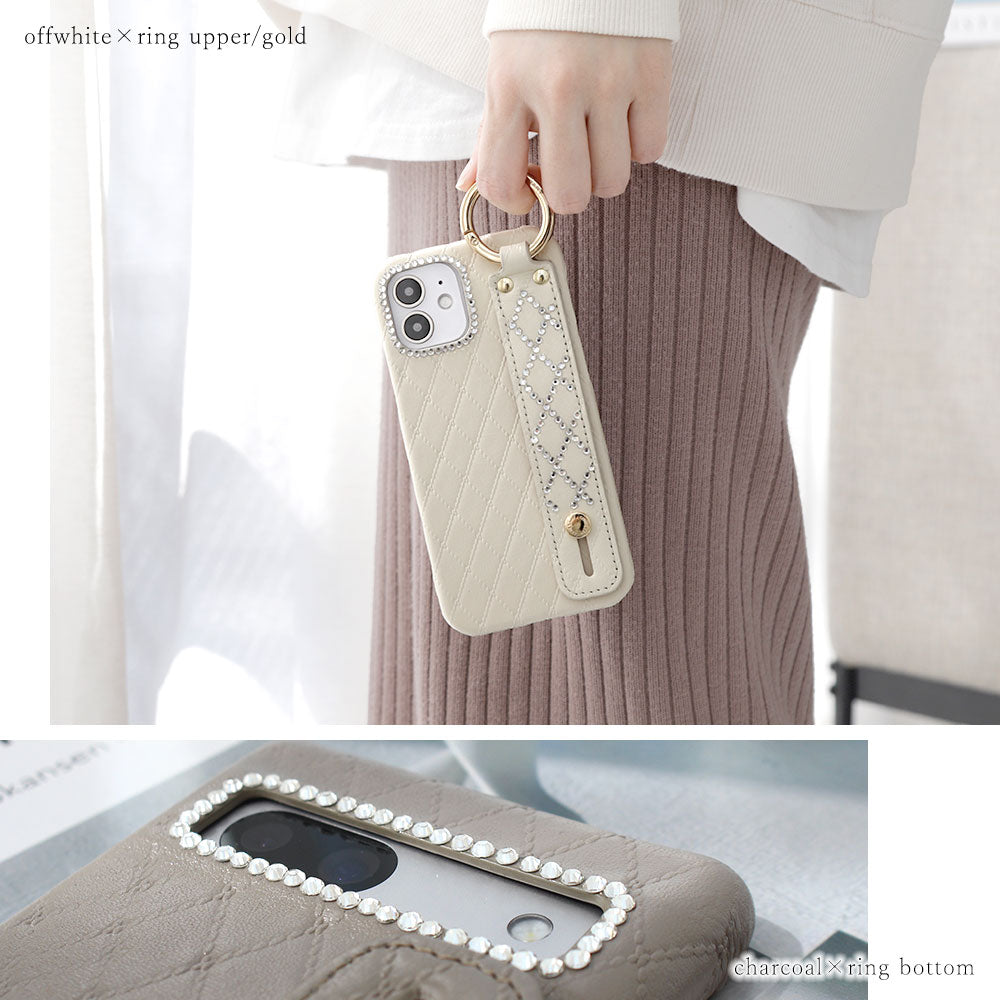 Genuine leather quilted leather stone decoration with hand belt back case