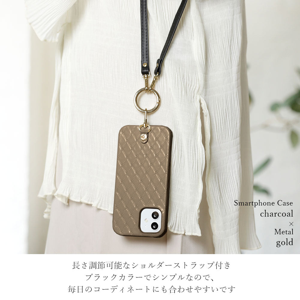 キルティングレザー 本革 3点セットA アクセサリーケース&リングショルダーストラップ付き 背面ケース Galaxyシリーズ