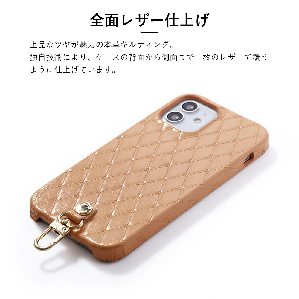 キルティングレザー 本革 3点セットA アクセサリーケース&リングショルダーストラップ付き 背面ケース Galaxyシリーズ