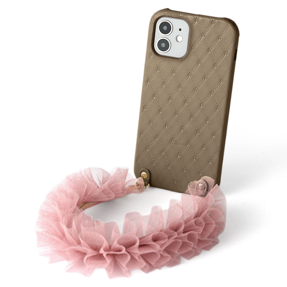 Genuine leather quilted leather with tulle short strap back case AQUOS series