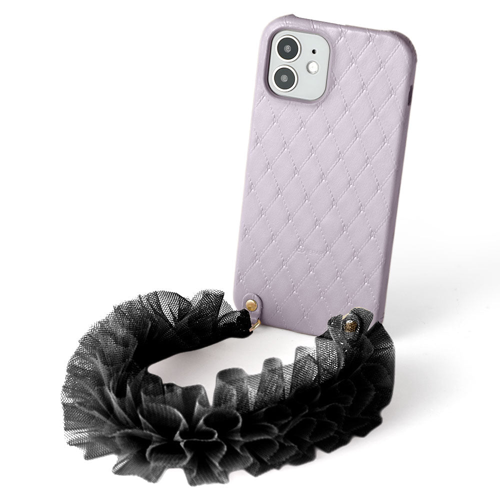 Genuine leather quilted leather with tulle short strap back case AQUOS series