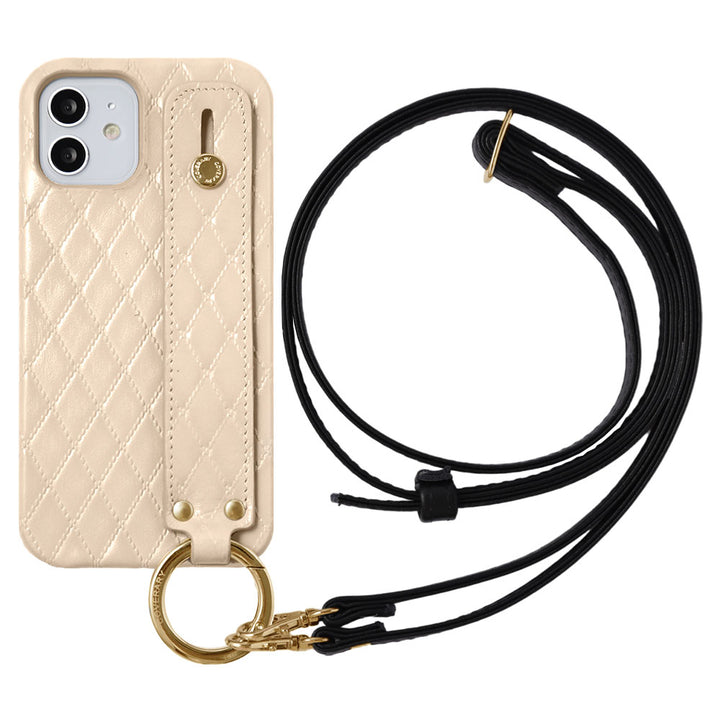 Genuine leather quilted leather hand belt & shoulder strap attached back case