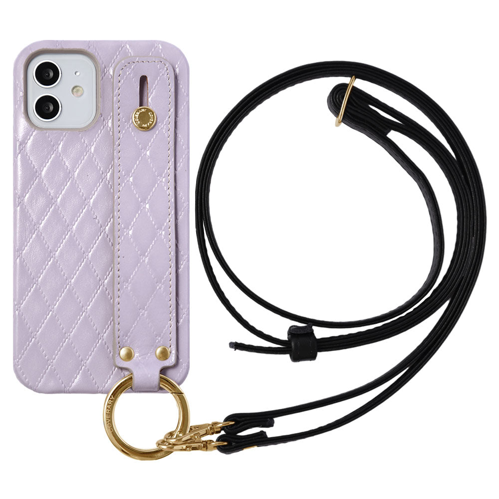 Genuine leather quilted leather hand belt & shoulder strap attached back case